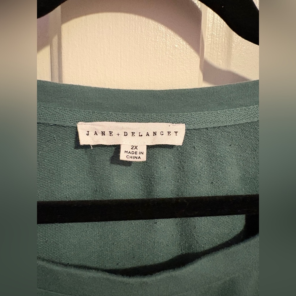 💙 2 for $25 Jane + Delancey - Eyelet Puff Sleeve Terry Shift Dress 2X Green - Picture 3 of 6